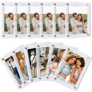 12 Pcs Acrylic Fridge Magnetic Picture Frame for Photos, 2.36 x 3.54 Inch Double Sided Magnetic Frame, Clear Mini Display Frames for Refrigerator