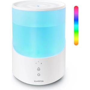 Clarston Humidifiers for Bedroom, 2.5L Cool Mist Humidifier with Essential Oils Diffuser and Nightlight, Top Fill Humidifiers for Home Large Room, Timer, Auto Shutoff, 25H Runtime