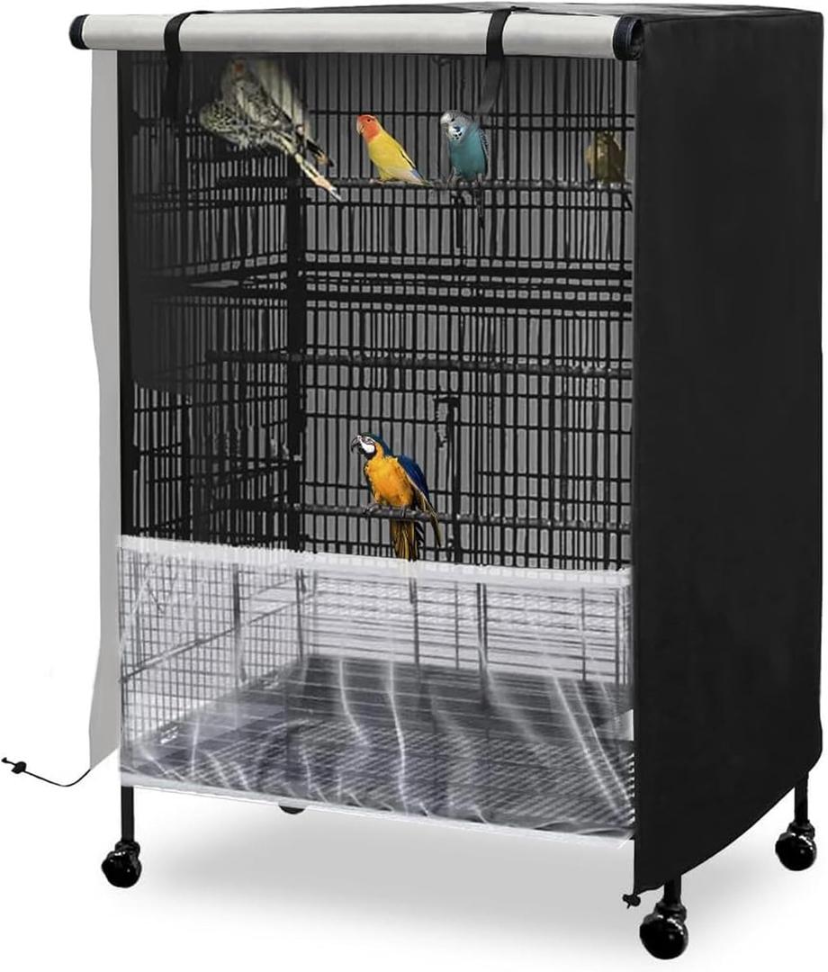 Large Bird Cage Cover, Adjustable Soft Airy Nylon Mesh Net, Bird Cage Seed Catcher, Universal Bird Cage Covers for Night