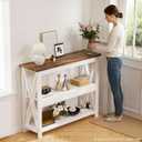 3-Tier Wood Entryway Table: 41" Narrow Console Shelf (White), 41.3" x 11.8" x 31.8"