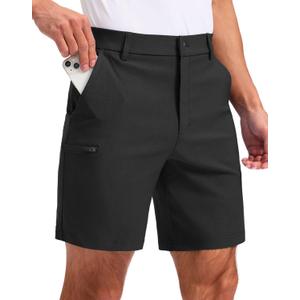 Pudolla Men's Casual Shorts 7/9 Inch Golf Shorts Stretch Dress Work Shorts for Men with 4 Pockets Quick Dry Lightweight (Black)