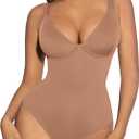 FeelinGirl Shapewear Bodysuits for Women Tummy Control Body Suits Deep V Neck Thong Body Shaper (Medium, Light Coffee)