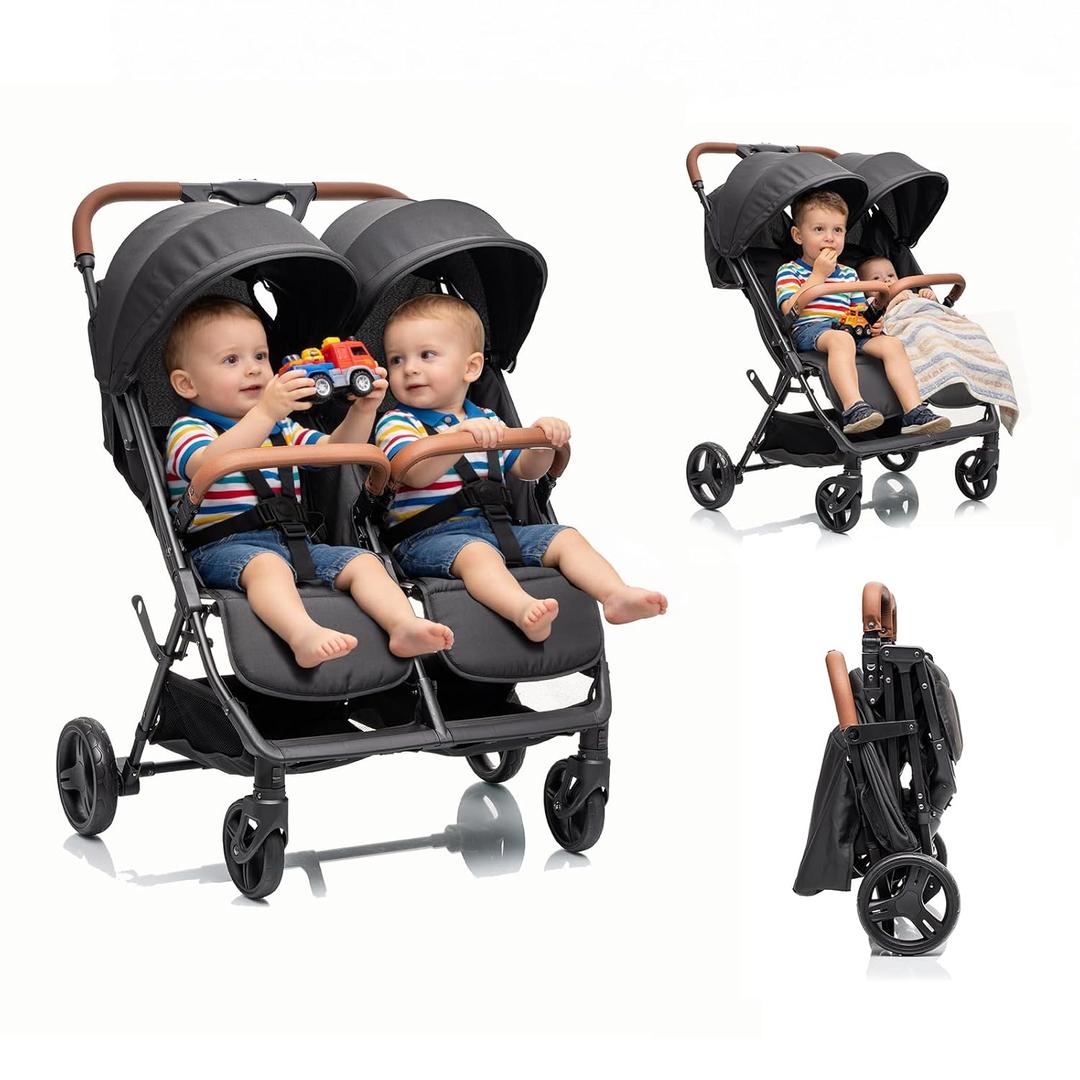 Ultra-Light Double Stroller,Large Wheels,Side by Side,Travel Stroller
