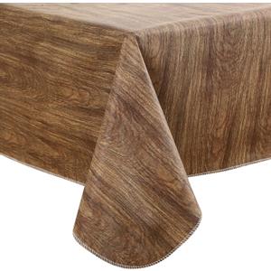 Heavy Duty Vinyl Tablecloth with Flannel Backing Waterproof Oil-Proof Plastic Table Cloth Stain-Resistant Wipeable Rectangle or Square Table Cover for Indoor and Outdoor (Wood, 60X84 Inch)