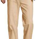 PASLTER Mens Cotton Linen Pants Casual Summer Beach Pants Dress Trousers | Loose Fit, Elastic Drawstring Waist, Lightweight, Straight-Legs, Slacks, Yoga, Work, Vacation, Quick Dry (Beige, XL)