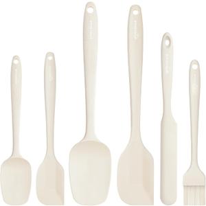 NileHome Silicone Spatula Set, 6 Pieces Food Grade Kitchen Utensils with Silicone Brush Heat Resistant Dishwasher Safe BPA-Free Rubber Spatula for Scraping, Baking, Cooking, Mixing-Ivory