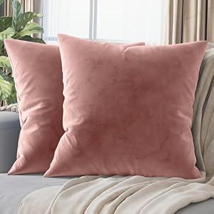 NEATERIZE Premium Velvet Pillow Covers 22x22 Blush - Washable Decorative Fabric Throw Pillow Covers for Couch or Bed - Set of 2