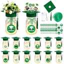 12 Sets Graduation Decorations Mason Jar Graduation Tables Centerpieces for Class of 2026 with Graduation Cap with Hole and Tasse for Flowers Graduation Party Ceremony School Event Decor (Green)