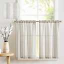 jinchan Gray Striped Linen Kitchen Curtains 24 Inch Cafe Tier Curtains Balanced Stripe Farmhouse Small Drapes for Bathroom Laundry Over Sink Half Window Light Filtering 2 Panels Grey on Linen