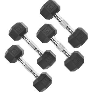 CAP 50lb Rubber Coated Hex Dumbbell Set, Chrome Grip, Free Weights