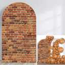 Red Brick Wall Arch Backdrop Cover Spandex Arch Backdrop Stand Cover Brick Photography Backdrops Baby Birthday Party Graduation Background Photo Booth Studio Prop (6FT)