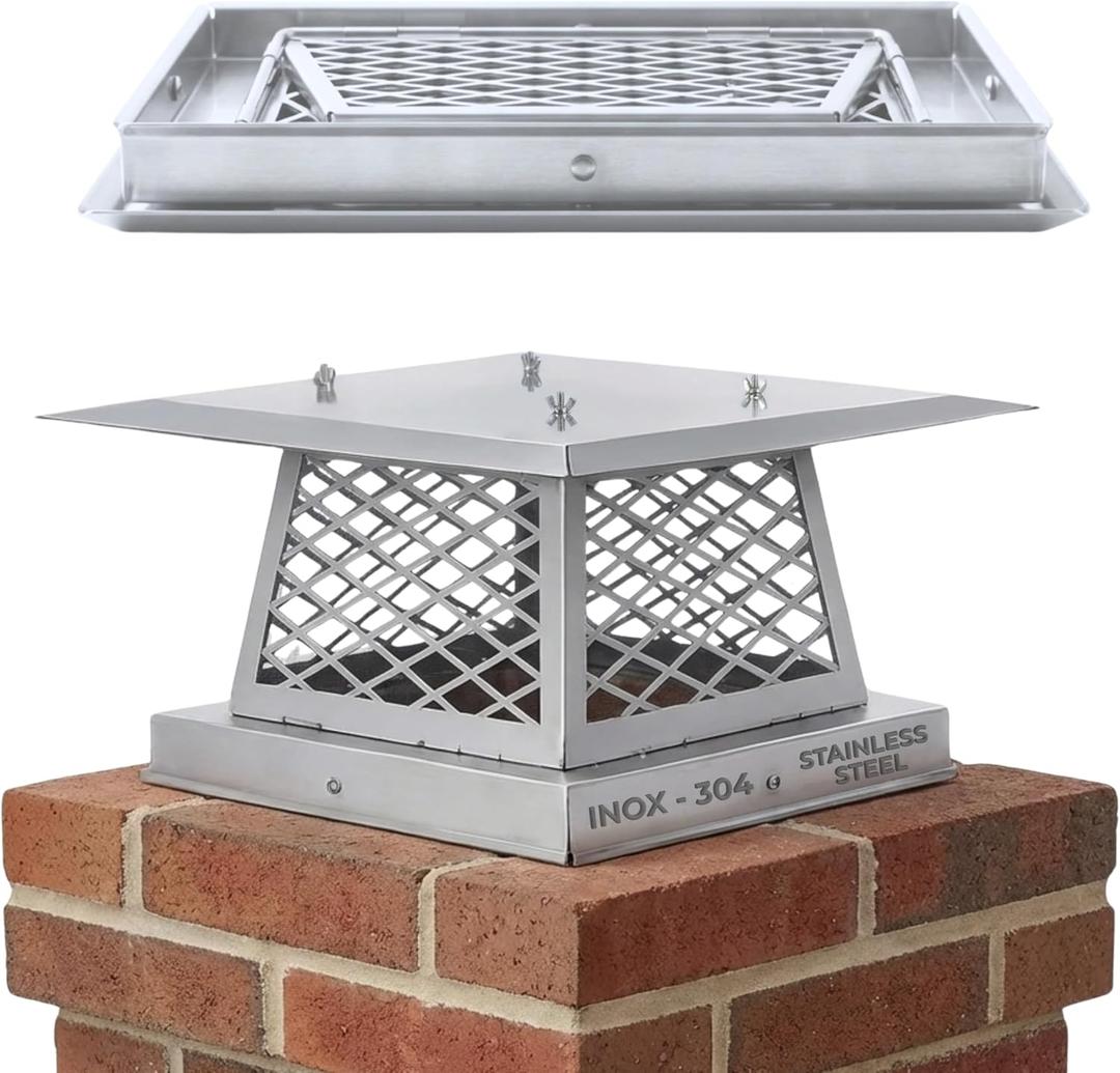 11"x11" Single Flue Bolt-On Chimney Cap with Easy & Fast Assembly Design Durable Rust-Free Stainless Steel Chimney Cover for Outdoor Protection (Fits 10x10, 11x11 & 11.6x11.6 Flues)