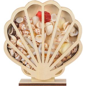 CroBlissful Wooden Seashell Display Case with Acrylic Window, Seashell Display Box Decorative Shadow Box for Sea Glass Agates Shark Teeth Starfish Trinket, Room and Bedroom Decor