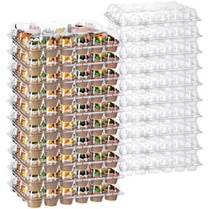20 Sets Cupcake Containers 24 Count Cupcake Holders Stackable Boxes Clear Disposable with Detachable Tall Dome Lid for Wedding Birthday Kitchen Baking Supplies