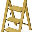 Taranta 3 Step Ladder, Lightweight Aluminum Step Stool with Convenient Handgrip, Folding Ladder with Anti-Slip Pedals, 330lbs Capacity Stepladder for Home, Office, Kitchen - Twilight Yellow