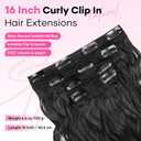 Curly Clip In Hair Extensions, 4PCS 16 Inch Natural Black Extensions Clip Ins, Lace Weft Short Curly Invisible Natural Hairpieces for Women
