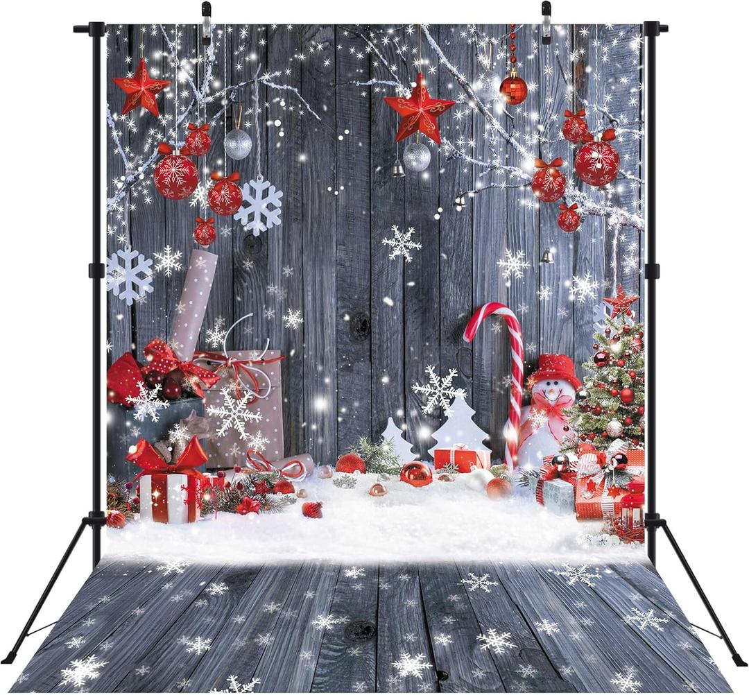 5X7FT Christmas Wood Wall Photography Banner Backdrop Winter Holiday Snowflake Xmas Tree Wood Floor Background Party Supplies Decor Photoshoot Studio Booth Props