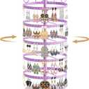 Modowey Rotating Earring Holder Organizer Stand, 5 Tier Metal Tree Display for Women Vendors, 220 Holes Adjustable Jewelry rack for Stud Hoop Dangle Storage, Trendy Carousel Keeps Dresser Neat, Purple