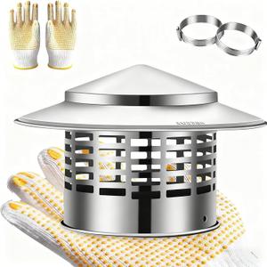 3/4/6/8 Inch Chimney Cap, Round Roof Rain Chimney Cover, 304 Stainless Steel Cone Top Chimney Cap with Screen, Chimney Cover for Vents, Rain Cap (8 inch New)