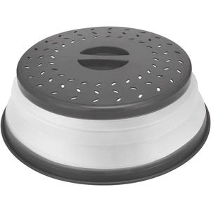 Microwave Splatter Cover Collapsible Microwave Cover for Food, Easy Grip Fruit Drainer BPA-Free Dishwasher Safe 10.5 inch, Grey