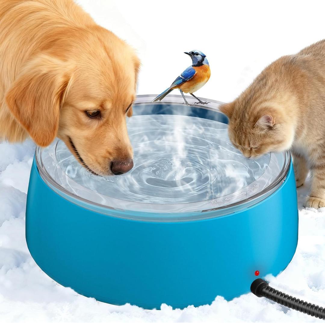 Newget 3L Heated Water Bowl, Outdoor Large Heated Dog Bowls, Outside Waterproof Heated Pet Bowl with Chew Resistant Cord, Smart Thermal Dish Provides Drinkable Water in Winter for Cat, Rabbit, Chicken
