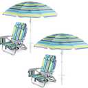 Nice C Chair Beach, Beach Chair with Umbrella for Adults, Stripe Backpack Beach Chair, Sand Chair with Cooler, High Back Lake Chair, Sillas De Playa, Cup Holder, Heavy Duty (Set of 2)