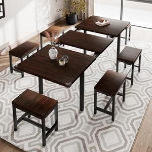 iPormis  Dining Table 63" Extendable Kitchen Table for 4-8, Modern Dining Room Table with Sturdy Metal Frame, Space-Saving Dinette, Espresso