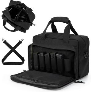 Small Range Bag For 2 Pistols Gun Range Bags For Handguns And Ammo Dual Pistol Handgun Revolver Hunting Bag Gun Carrying Case/Lockable Zippers (Black)