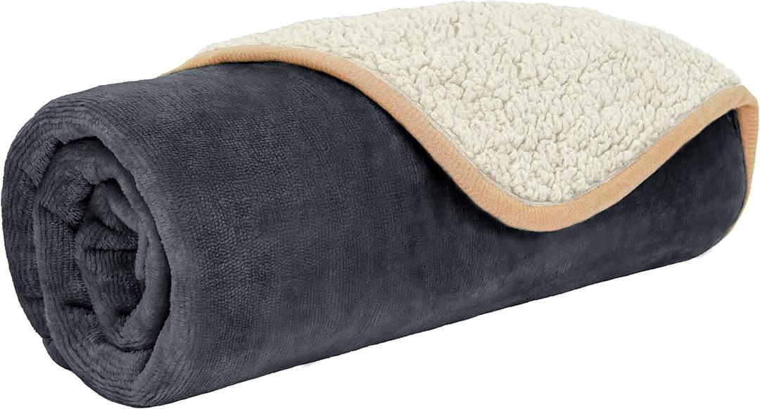 PetAmi Waterproof Dog Blanket for Small Medium Dogs, Pee Proof Pet Blanket for Couch Bed, Reversible, Soft Fleece, Washable, 24"x40" Gray/Beige