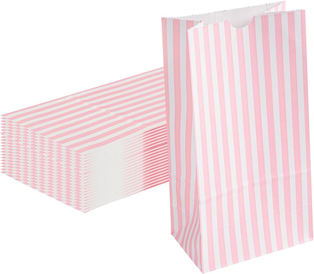 Restaurantware Bag Tek 4 LB Disposable Lunch Bags 100 Sturdy Take Out Bags - Flat Bottom Great For Restaurants Cafes And Bakeries Pink And White Paper Popcorn Bags Versatile For Grocery