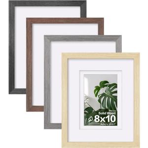 Egofine 8x10 Picture Frame Set of 4, Made of Solid Wood Multicolor Photo Frames Covered by Plexiglass 4x6 and 5x7 with Mat or 8x10 without Mat, for Table Top Display and Wall Mounting Mixed Colors