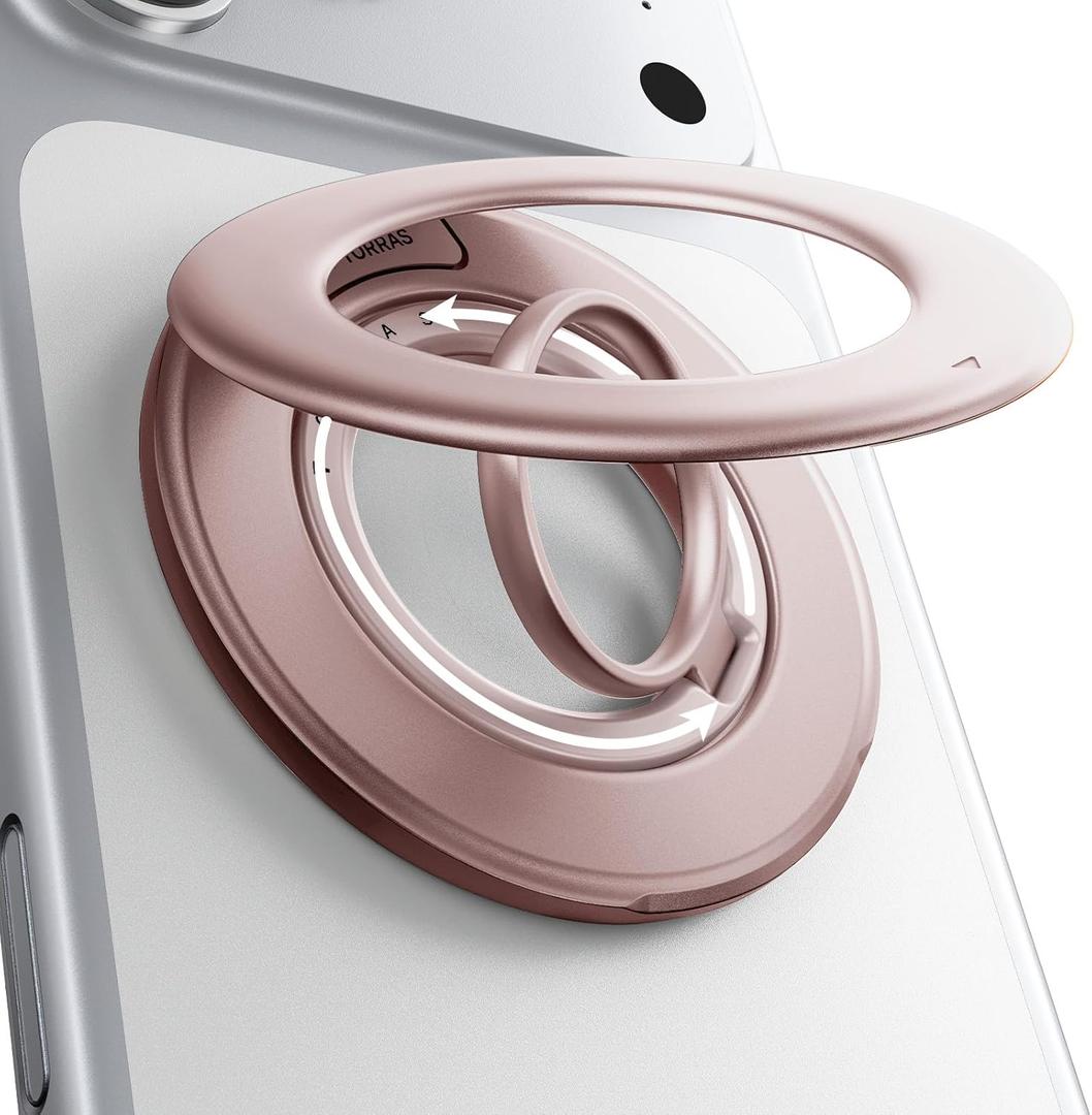 TORRAS 2025 Flagship Magnetic Phone Grip Ring Holder Kickstand [2-Sided Magnetic] [360 Rotation] Fit for MagSafe Accessories for iPhone 17 16 15 14 13 12 11 Samsung, Google, Dusty Rose Gold