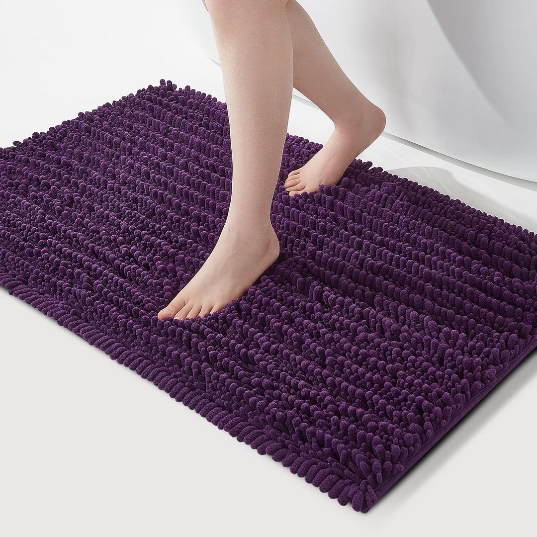 FLOLEOPA Soft Plush Microfiber Bathroom Rugs, Absorbent Bath Rugs Non Skid Machine Wash Dry Bath Mats for Tub,Shower and Bath Room Floor Mats (20x32inches, Plum)