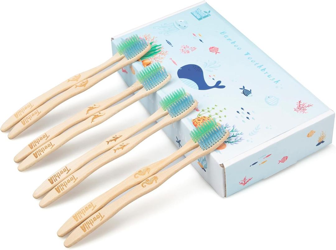 Bamboo Toothbrush Individually Sealed 8 Count, BPA-Free Soft Bristles Toothbrushes for Adults, Eco-Friendly, Natural Wooden Toothbrush