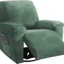 NORTHERN BROTHERS Stretchy Recliner Chair Covers, Velvet Recliner Covers, Lazy Boy Chair Cover (Light Green, 1 Seat)