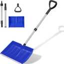 Ergonomic Large Snow Shovel for Driveway: 48-Inch Dual-Lock Knob Anti-Wobble Handle, 16" Plastic Blade w/Metal Edge, Ultra-Light 1.9 lb, Portable Aluminum Shaft, Car, Camping & Emergency (Blue)