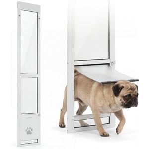 Slevoo Sliding Glass Dog Door, No-Cut Installation, Height Adjustable 79 1/5" to 82", Upgraded Silicone Flap, Weatherproof & Secure Pet Door for Medium/Large Dogs, White Aluminum Frame (Medium)
