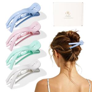Large Flat Hair Clips for Women, French Claw Clips for Thick Hair | Strong Hold Hair Clips for Styling, Driving, Daily Wear | White, Pink, Purple, Green