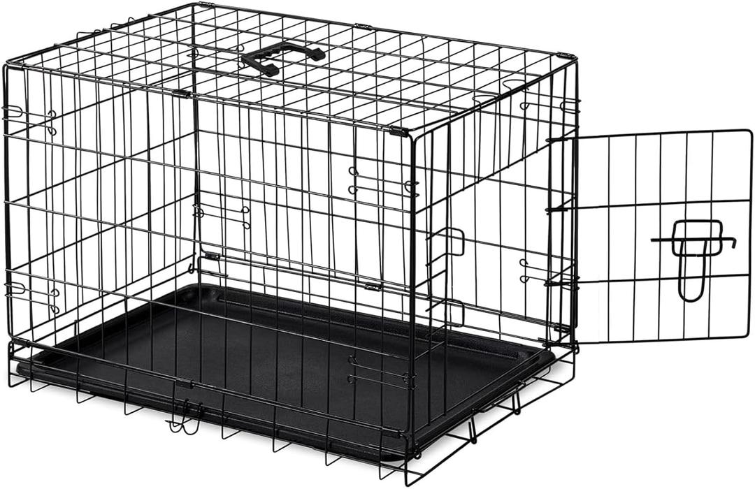 DUMOS Dog Crate, 30 Inch Medium Single Door Dog Cage with Plastic Leak-Proof Pan Tray, Folding Metal Wire Pet Kennel for Indoor, Outdoor, Travel