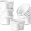 MALACASA Ramekins 8 oz Oven Safe, Porcelain Creme Brulee Ramekins Pudding Custard Cups Ceramic Souffle Dishes Ramakan Ramiken Ramicans Baking Bowls Set of 6, White, Series RAMEKINDISH