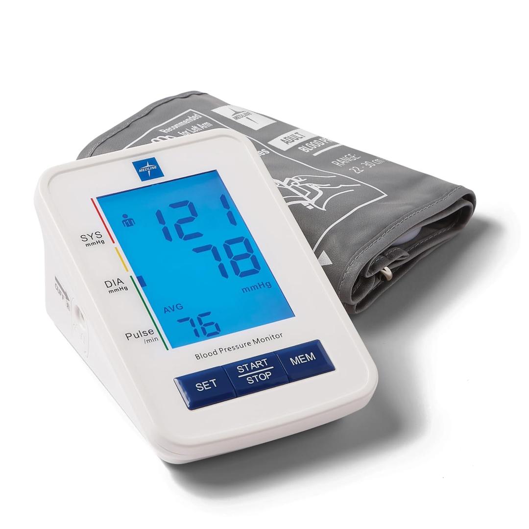 Medline digital Blood Pressure Monitor, Adult Upper Arm Cuff, Digital LCD Display, Stores Up To 90 Readings, Batteries includedes