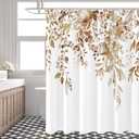 Gibelle Brown Eucalyptus Shower Curtain, Watercolor Plant Leaves with Floral Bathroom Shower Curtain Set, 72x72