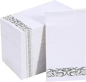 Vplus 200 Pack Paper Napkins Guest Towels Disposable Premium Quality 3-ply Dinner Napkins Disposable Soft, Absorbent, Perfect for Kitchen, Wedding, Parties, Dinners or Events(Silver)