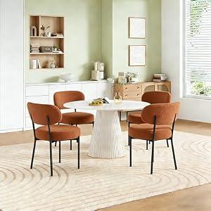 DUMOS Dining Chairs Set of 2, Mid Century Modern Chair Round Upholstered Curved Backrest, Kitchen Vanity Living Room Chairs with Black Metal Legs, Orange
