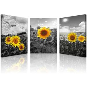 Lapremoly Large Canvas Wall Art For Living Room Decoration For Bedroom Black And White Sunflower Flowers Painting Framed Wall Decor For Kitchen Bathroom Modern Artwork Home Decor Pictures (24L" x 16W")