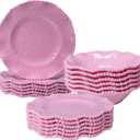 Pink Dishes Melamine Dinnerware Sets, 18 Piece Kitchen Plates and Bowls tableware Set, Lightweight, BPA free Beaded Serving Dishes for Girls, Valentine's Day, Mother's Day. Service for 6.