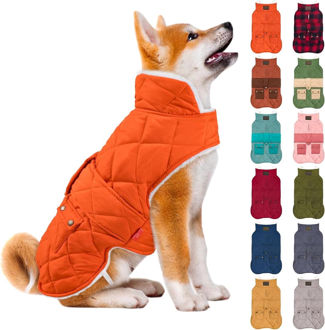 KYEESE Dog Coat Warm Pet Winter Puffer Coat with Leash Hole Waterproof Dogs Jacket with Fleece Lined Windproof Dog Coats for Small Dogs Thick Pets Clothes with Pocket Soft Pet Sweater for Cold Weather (X-Large, 05#Orange)