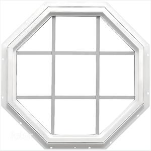 TAFCO 24"x24" Octagon Vinyl Window with Grill – Energy Efficient, Heavy-Duty Frame, Insulated Clear Glass, White