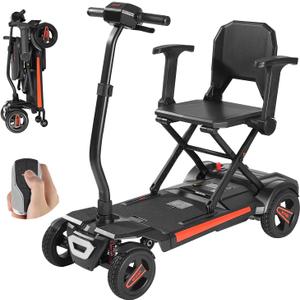 VEVOR Auto-Folding Mobility Scooter for Seniors & Adults, Airline Approved 4-Wheel Electric Scooter with Dual Front Suspension & Removable Batteries, Long Range 4 MPH, Lightweight Foldable for Travel