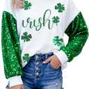 DUTUT St. Patrick's Day Sweatshirt Women Shamrock Shirt Lucky Clover Graphic Shirts Irish Casual Long Sleeve Tops (Medium)
